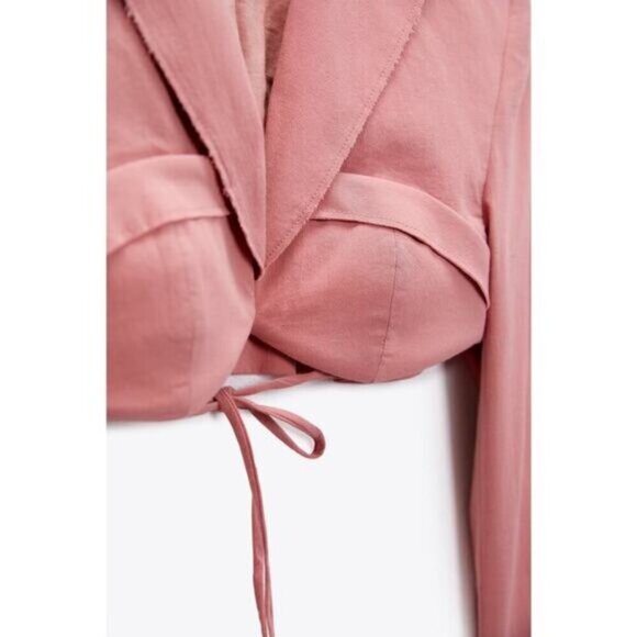 Zara Pink Stitch Detail Cropped Blazer Medium - Picture 6 of 9